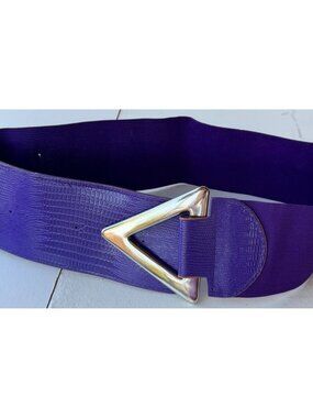 VINTAGE Purple Wide Elastic Belt Triangle Silver-Toned Metal Buckle Size S-READ